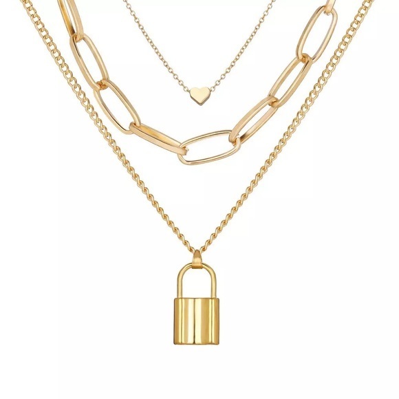 ❤️ Stylish Tiered Paperclip Lock necklace - Picture 7 of 8